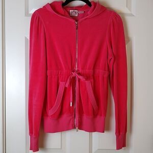 Juicy Couture Hot Pink Velour Full Zip Hoodie Drawstring Waist Jacket Size M